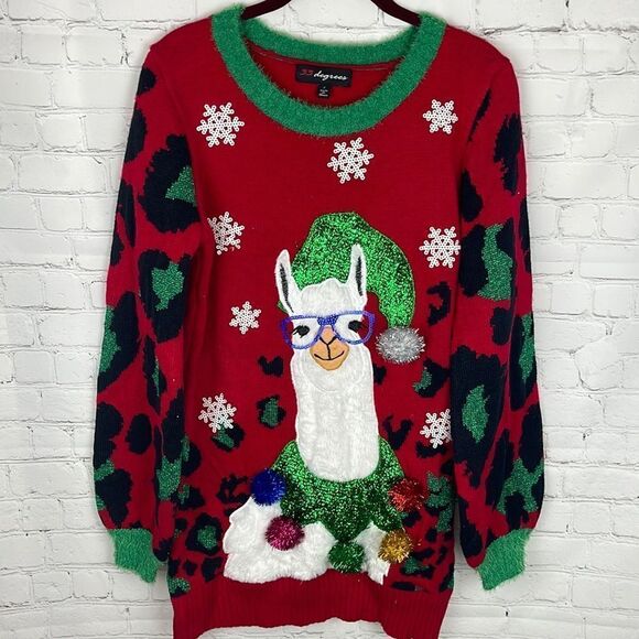Women's Holiday Ugly Christmas Knitted Elf Llama Pullover Sweater Size S - Picture 1 of 8